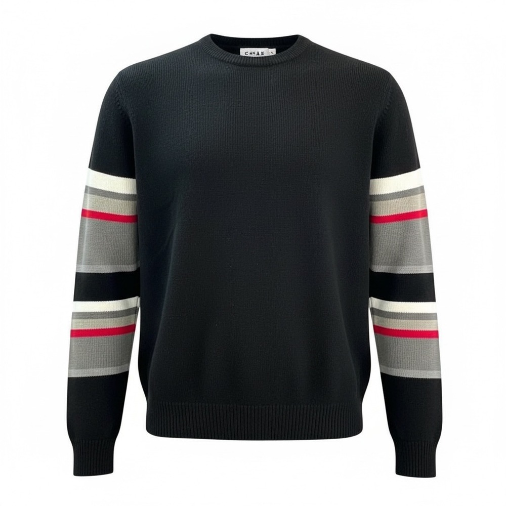 KO‎ MAN 90's Men's XL Black Striped Sleeve Knit Crew Neck Sweater Casual